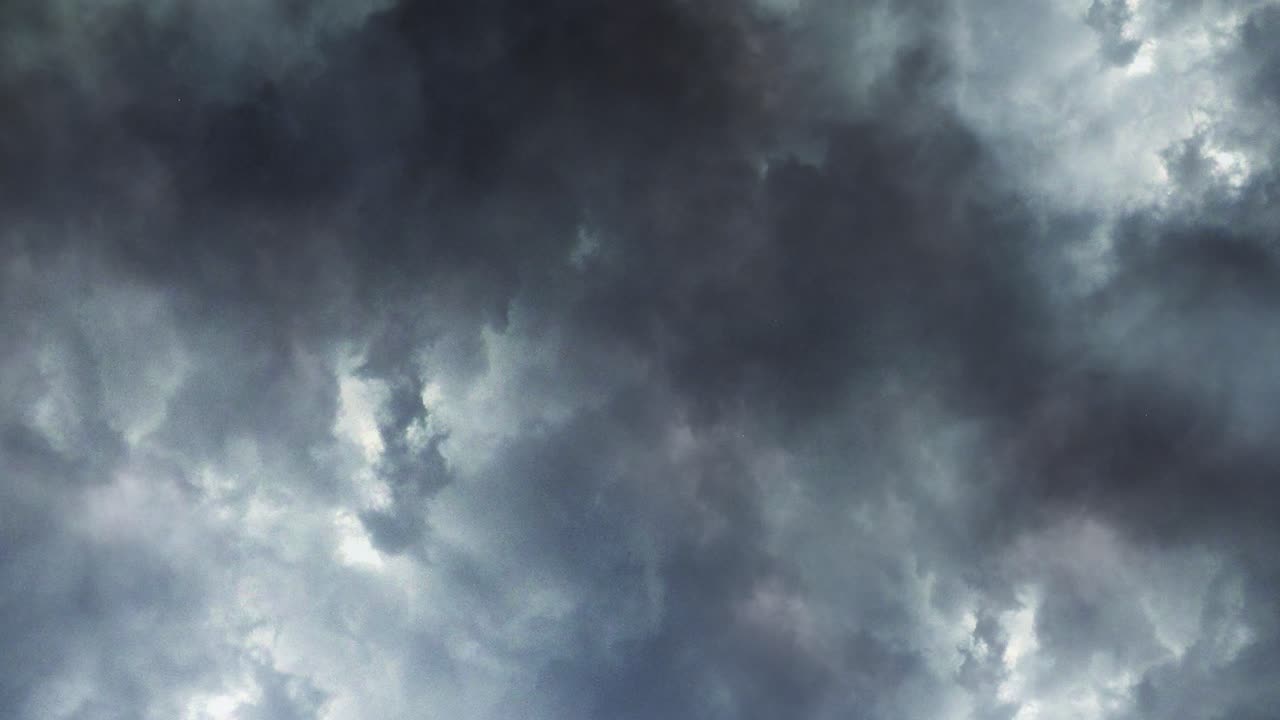 Moving Dark Clouds With Thunderstorms Inside, Hurricane Lightning 4K