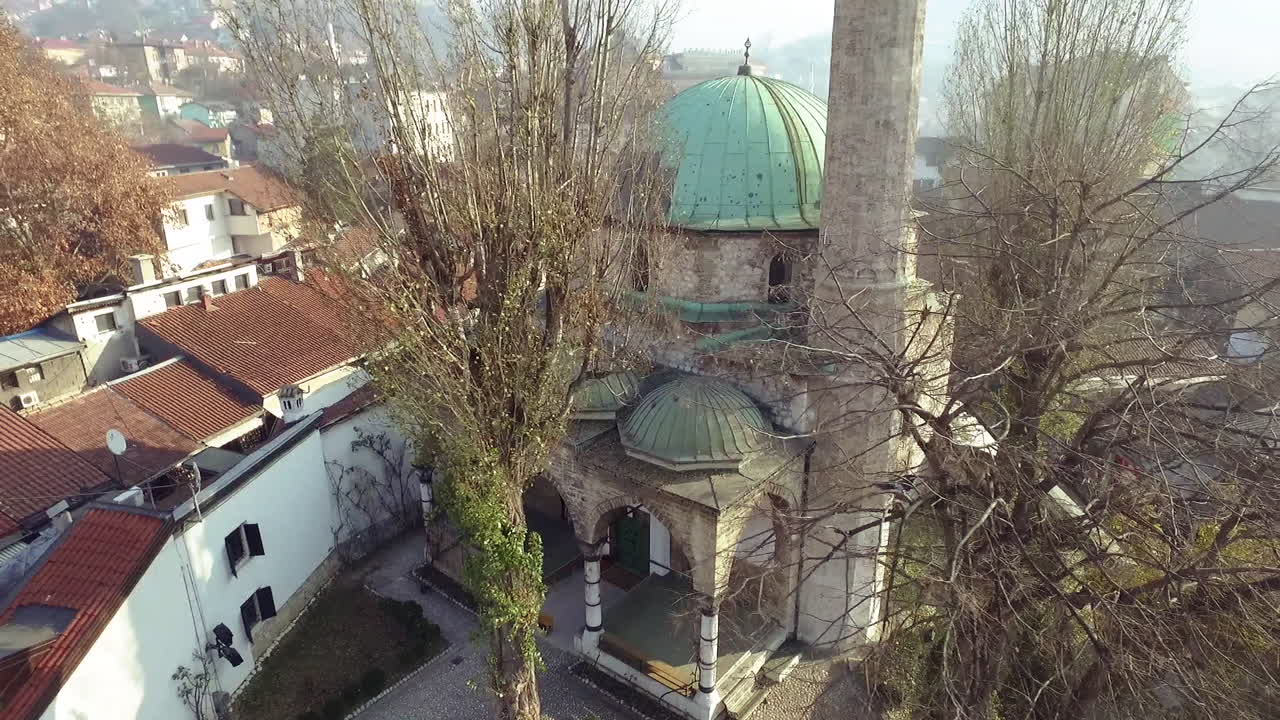 Point of aerial view of mosque in Sarajevo, Bosnia and Herzegovina