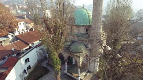 point of aerial view of mosque in sarajevo, bosnia and herzegovina