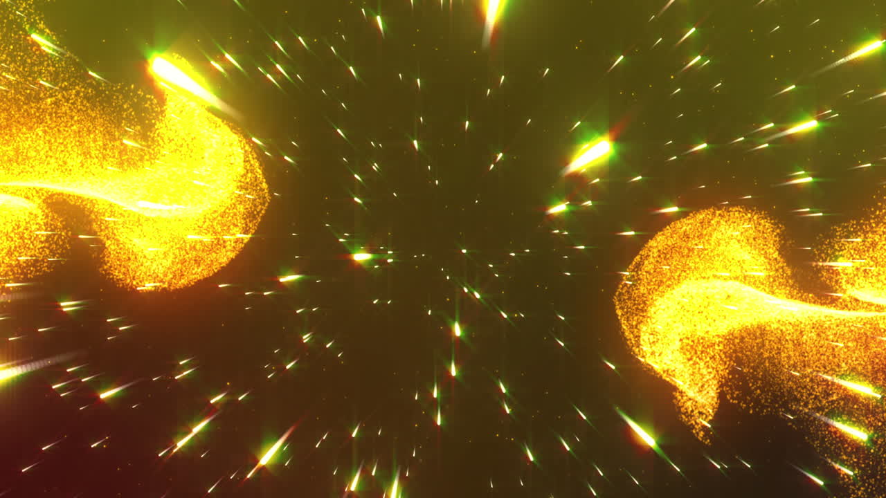 검은 바탕에서 움직이는 밝은 노란색 빛의 트레일의 애니메이션