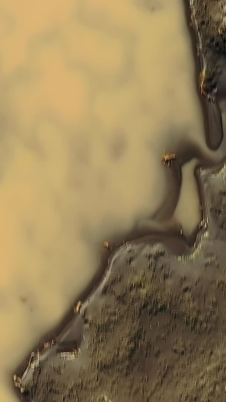 Vista aerea di uno stagno fangoso in Cile con vegetazione circostante.