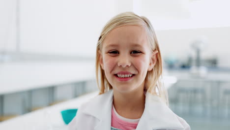 science, child and happy with face