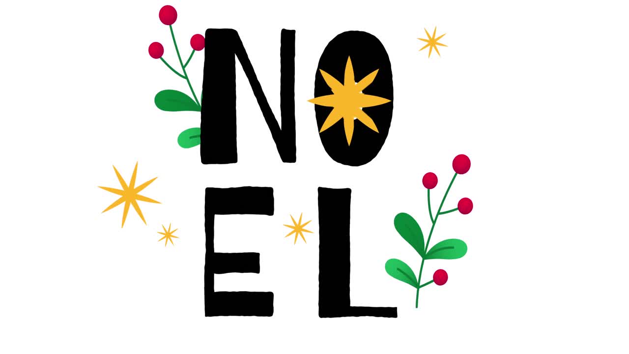 animación del texto de navidad con decoraciones navideñas sobre un fondo blanco