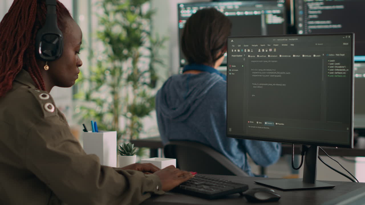 African american software engineer working focused on programming it language