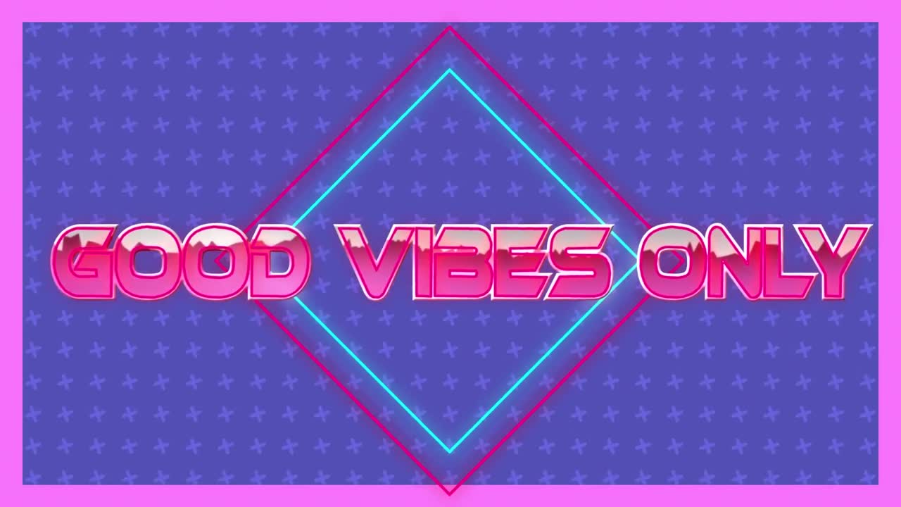 Animazione del testo 'Good Vibes Only' su croci su sfondo blu