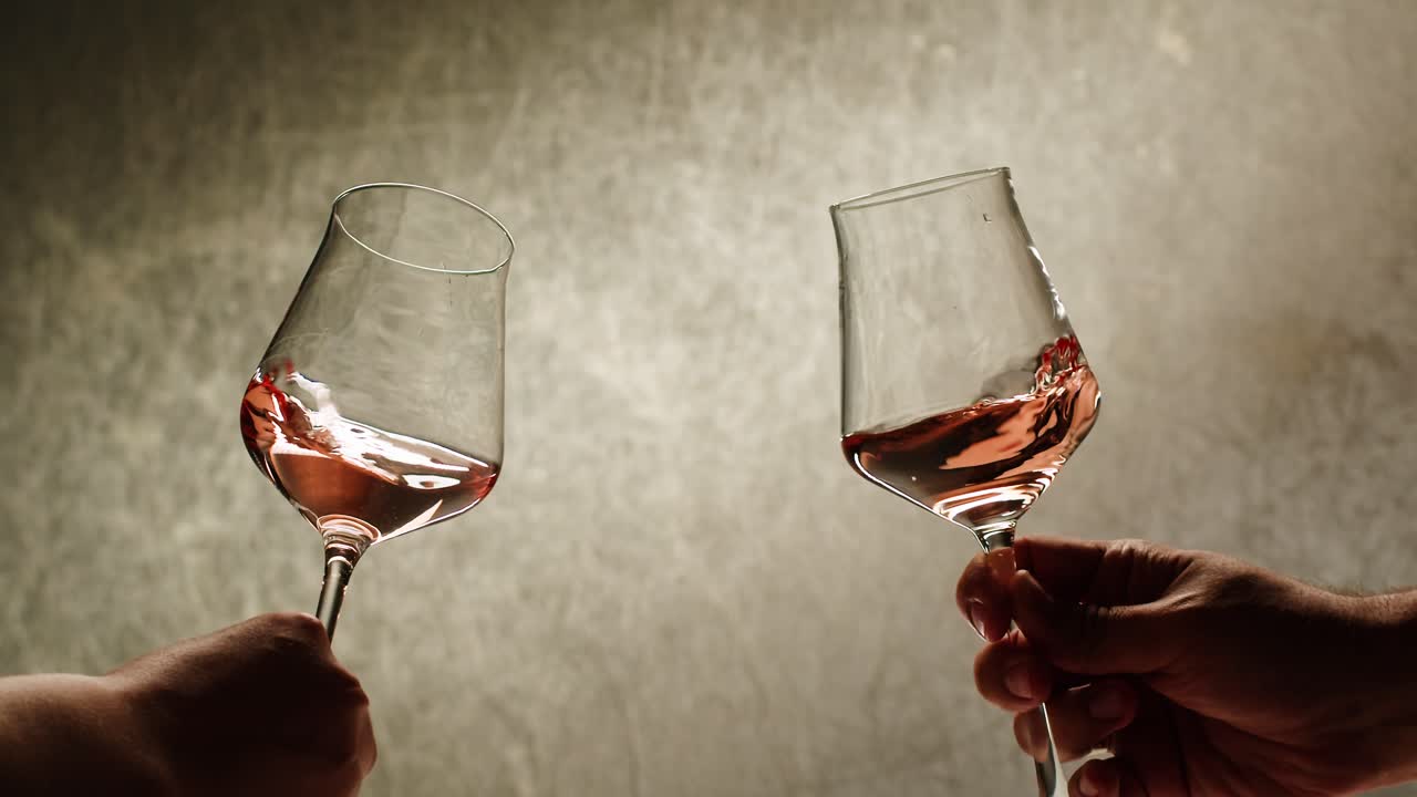 Rose Orange or white wine bottle and glass against a sunset in a peaceful vineyard, pouring of ecological natural wine.