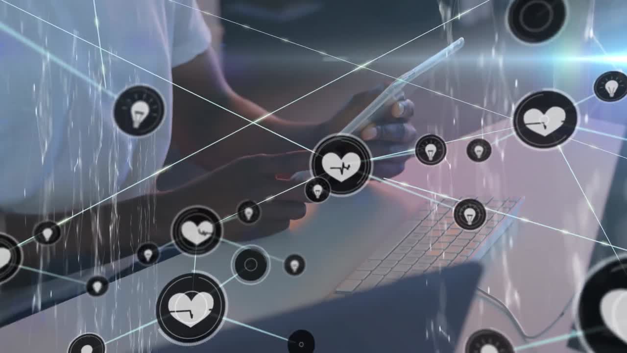 태블릿을 사용하는 사람을 통해 연결 네트워크의 애니메이션