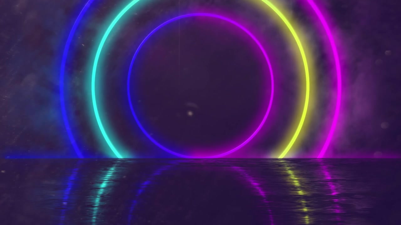 Animace neonových tvarů nad černým pozadím