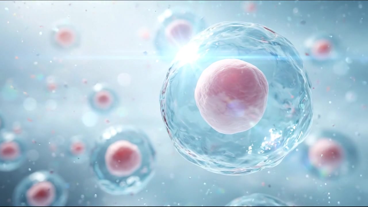 Microscopic View of Biological Cells Floating in Fluid