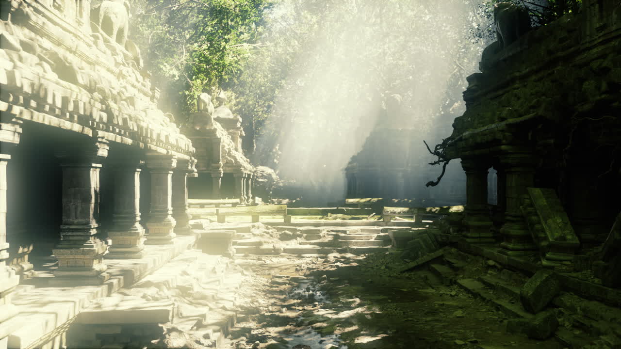 Sundrenched deserted courtyard with tranquil artistic atmosphere