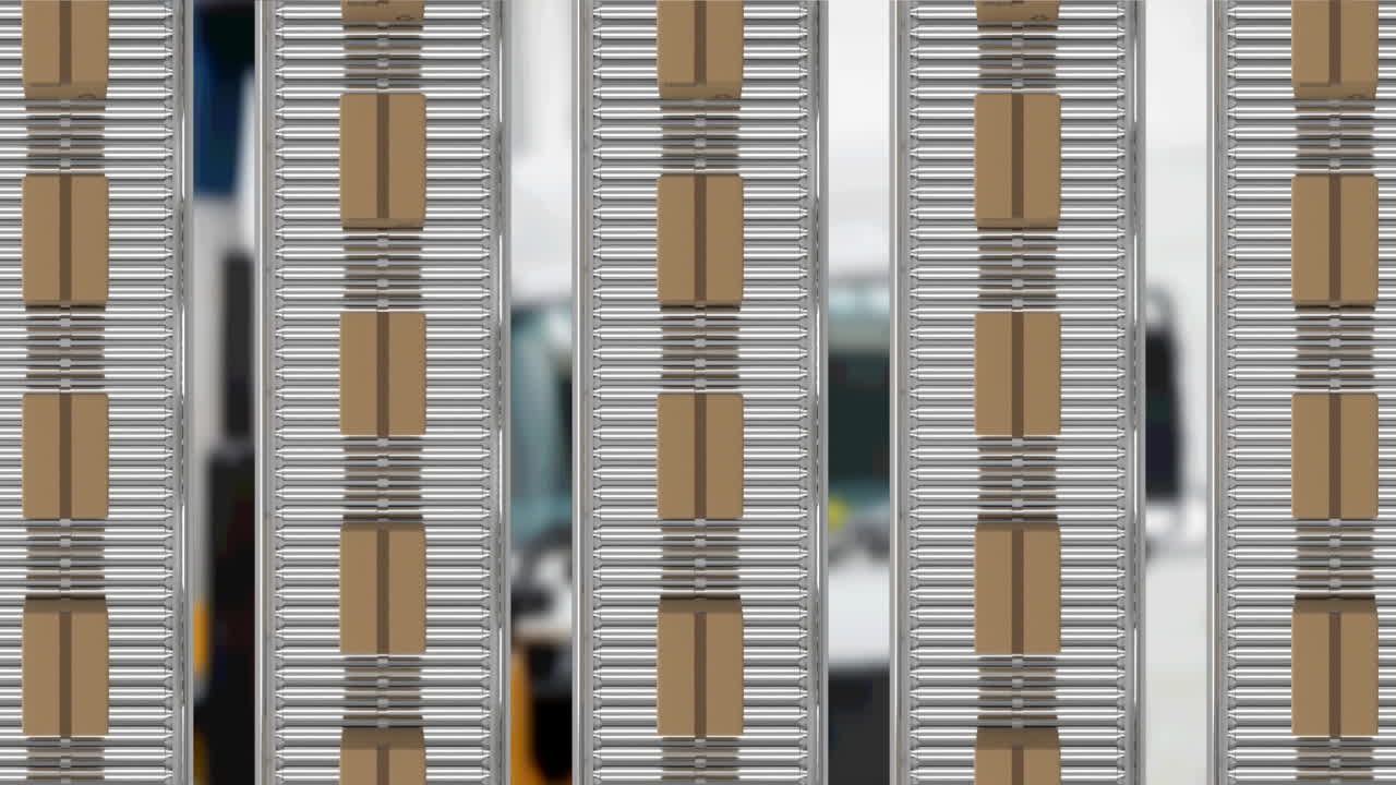 animación de cajas de cartón que se mueven en una cinta transportadora