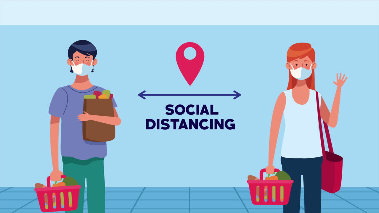 campaña de distanciamiento social con los clientes de los supermercados