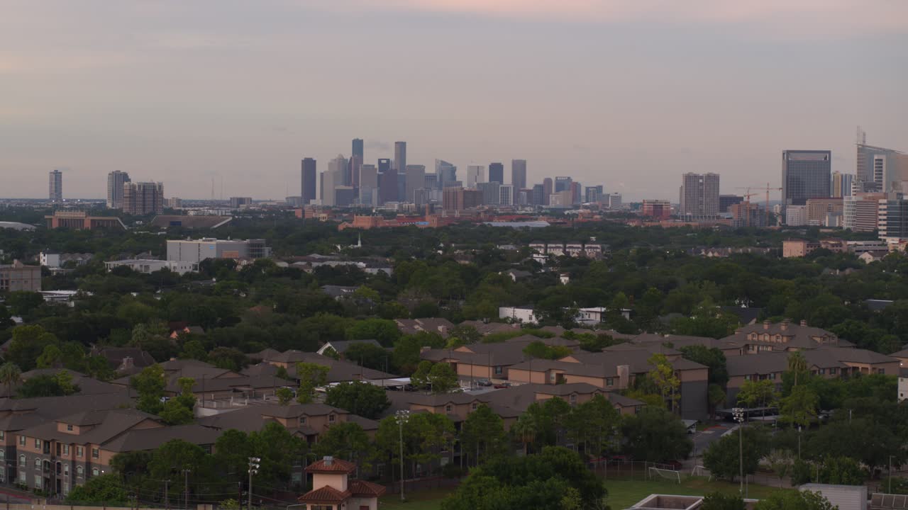 Establishing Drone Shot of Houston Urban Cityscape Skyline