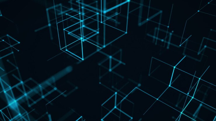 Blue Neon Digital Cubes Forming a Futuristic Tech Space. Looped 3D rendering