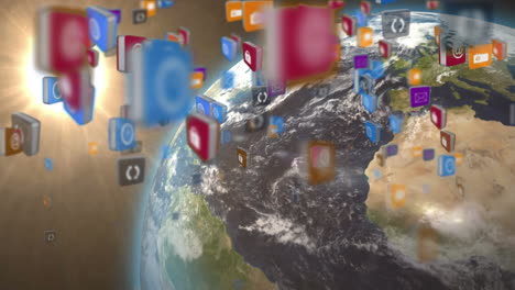 animation of media icons over globe