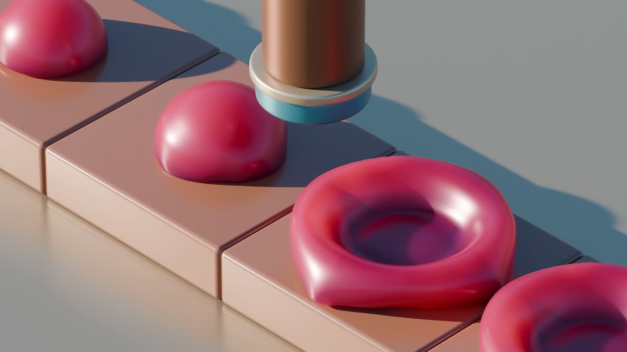 분홍색 구와 갈색 실린더를 가진 추상적인 기하학적 디자인