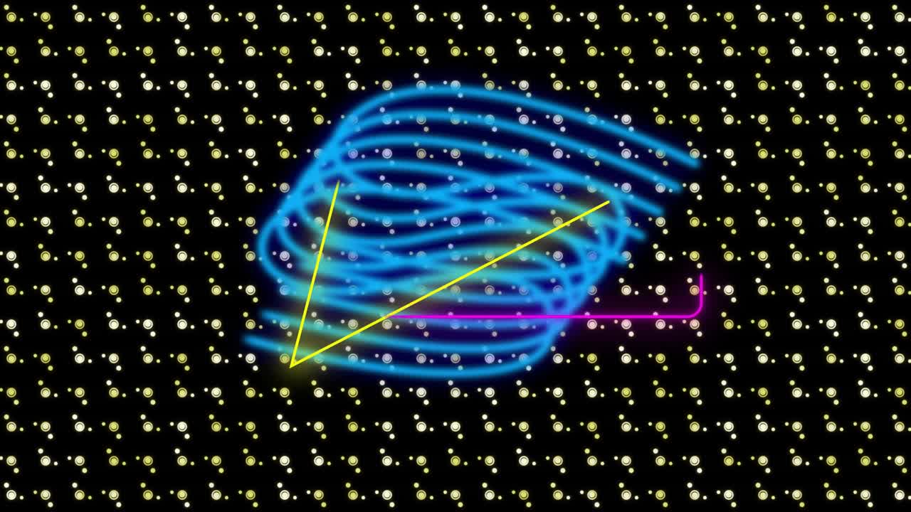 Grid flashing causing neon swirl, pink frame, yellow triangle and SUBSCRIBE text pulsing for CTA