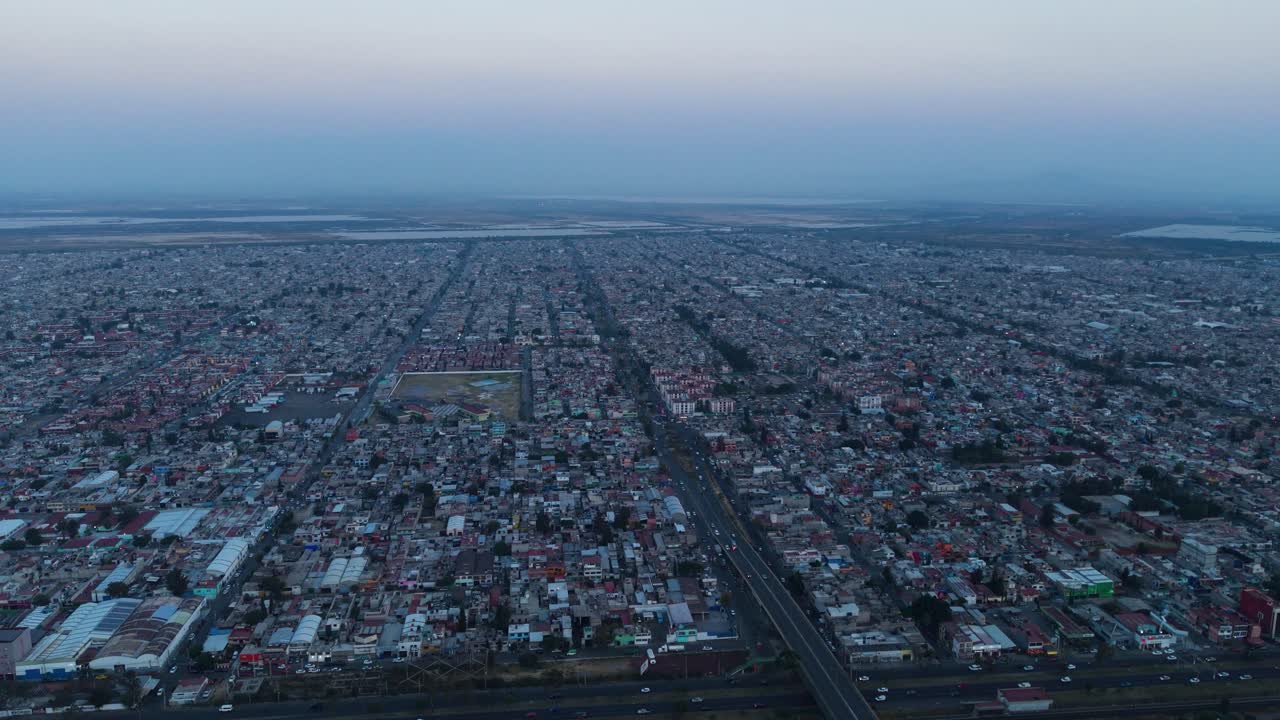 Aerial shot of the Mexico City metro area during sunset