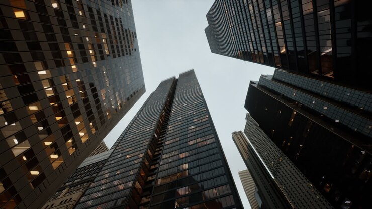 Looking up at office towers in Calgary