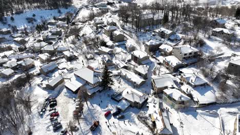 aerial view of nymfaio, charming stone-built village, preserved heritage of greece