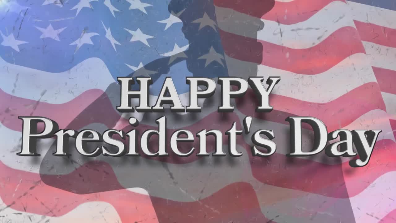 군인 인사 의 실루 ⁇  에 대한 미국  ⁇ 발 위 에 있는 '행복 한 대통령 날' 문자