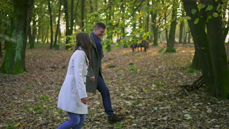 couple walking in a park during autumn