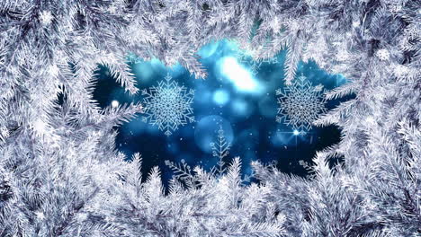 animation of snow falling over snow falling over fir tree branches