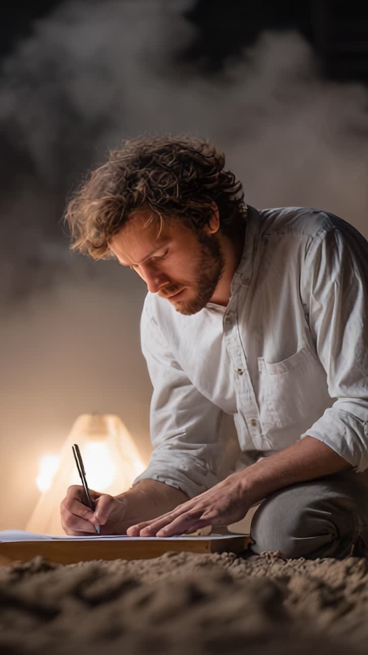 Un artista concentrato realizza delicatamente un capolavoro con intento mirato, circondato da una luce soffusa e un'atmosfera tranquilla che ispirano creatività e riflessione