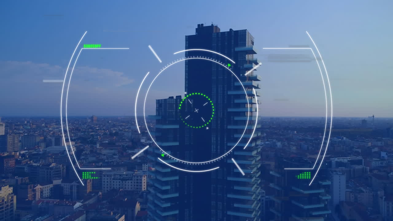 Animazione di reticolo e elaborazione dati su paesaggio urbano