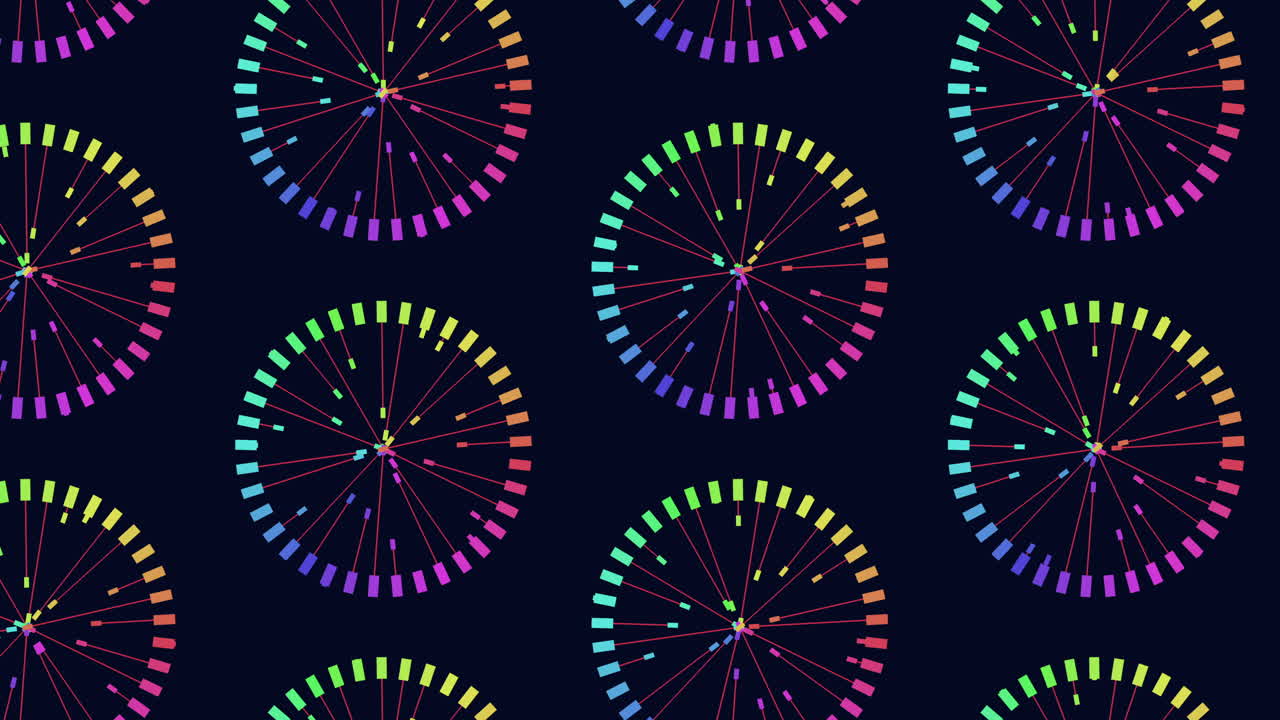 검은색 배경 에 있는 다채로운 치는 원 들 - 보라색, 파란색, 분홍색 패턴