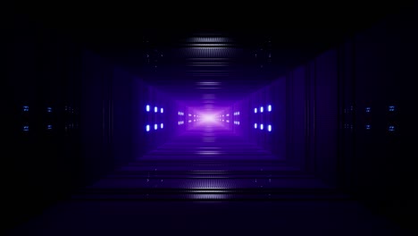 pasaje de rejilla metálica iluminado con luz de neón