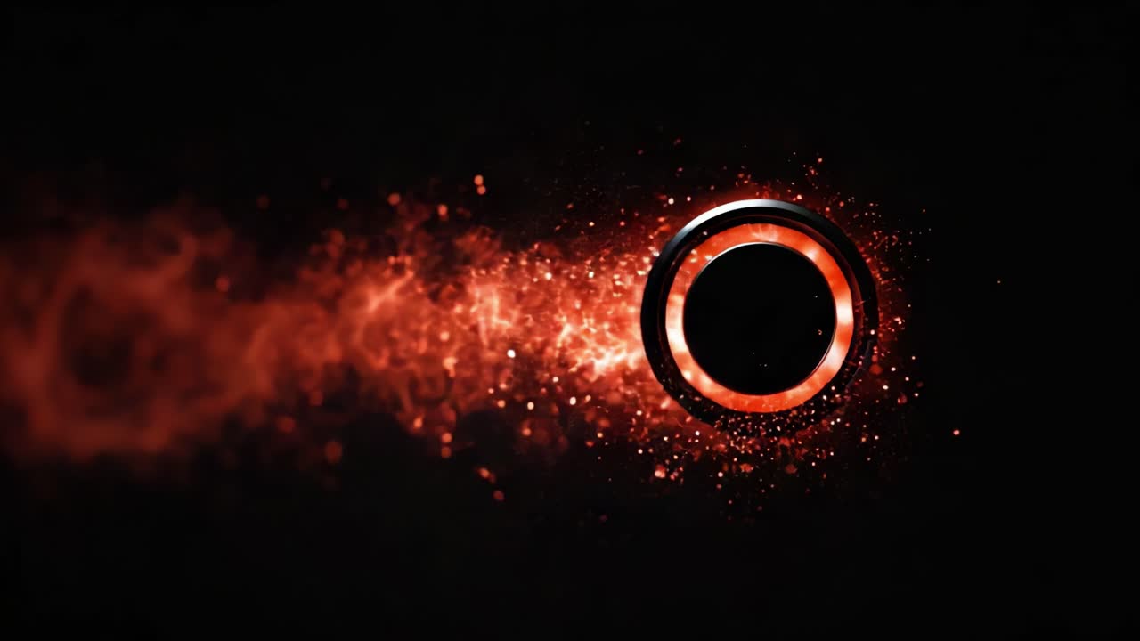 A captivating visual representation featuring a dark void surrounded by a burst of vibrant red particles, illustrating a dynamic interplay between light and darkness in an abstract style