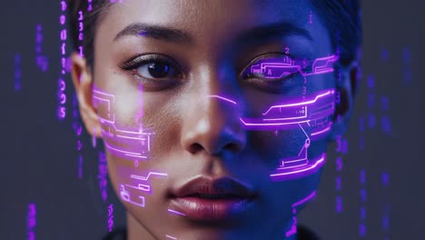 futuristic woman with glowing digital interface