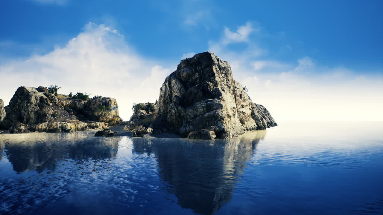 Gentle waves lap against rugged cliffs creating a peaceful atmosphere