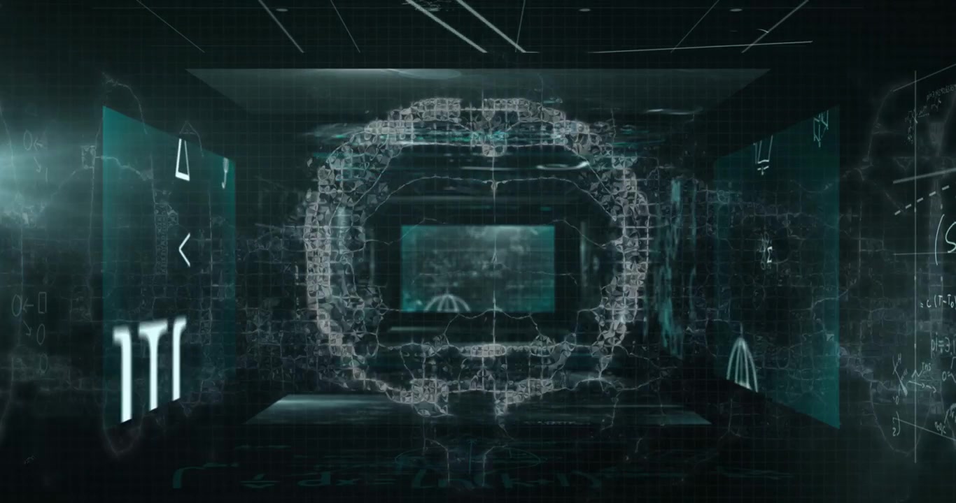 Animation of data processing with digital brain on black background