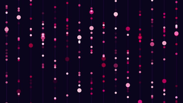 Geometric neon dots with lines in rows on black gradient