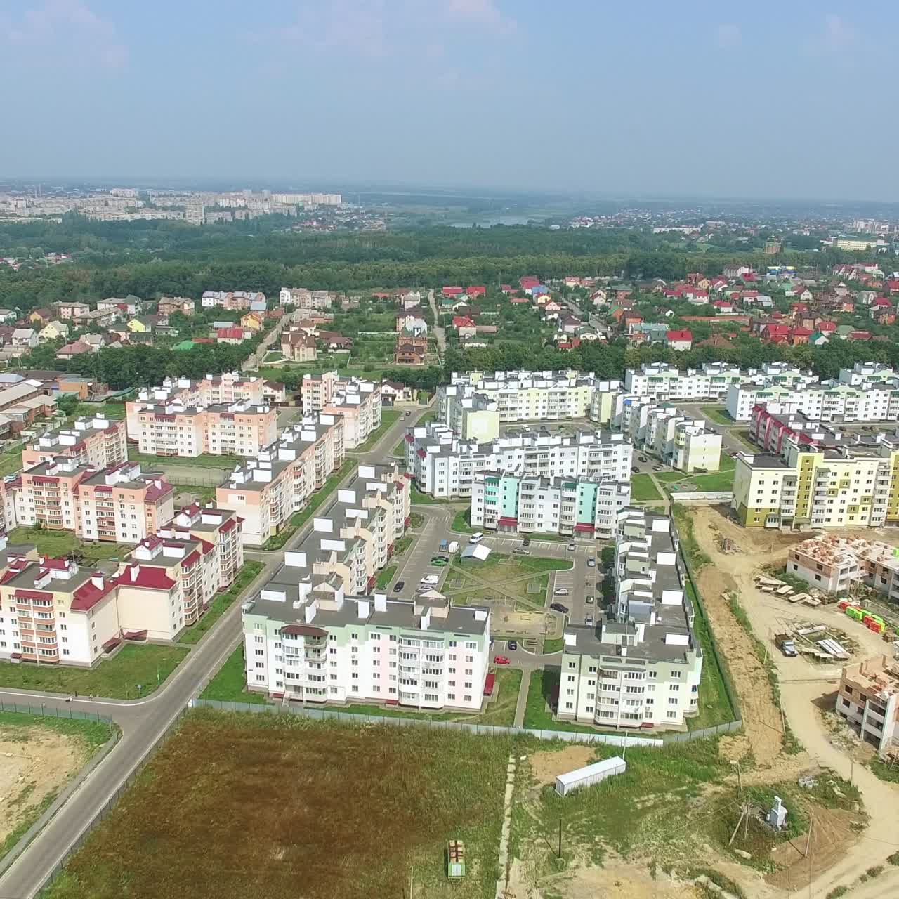 view of the city with the construction of a new modern district with high-rise buildings. Aerial view