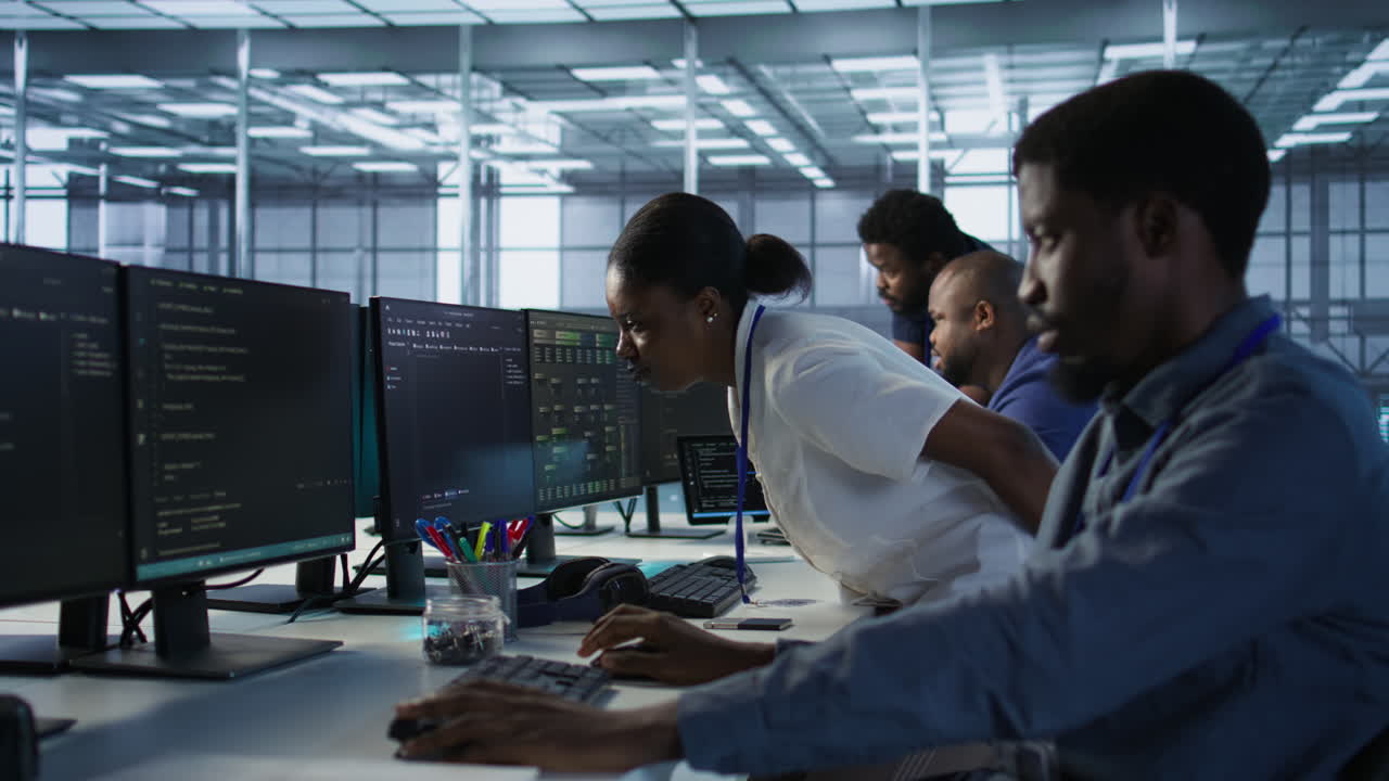 equipo diverso de profesionales de ti en un centro de datos moderno