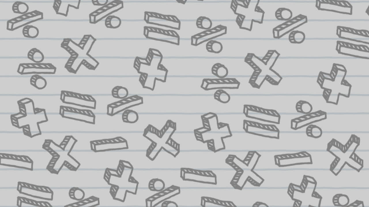 icono de vasos de laboratorio contra símbolos matemáticos en papel de línea blanca