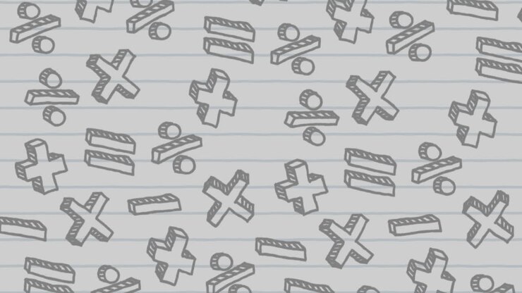 Laboratorieglasikoner mod matematiske symboler på hvidt linjeret papir