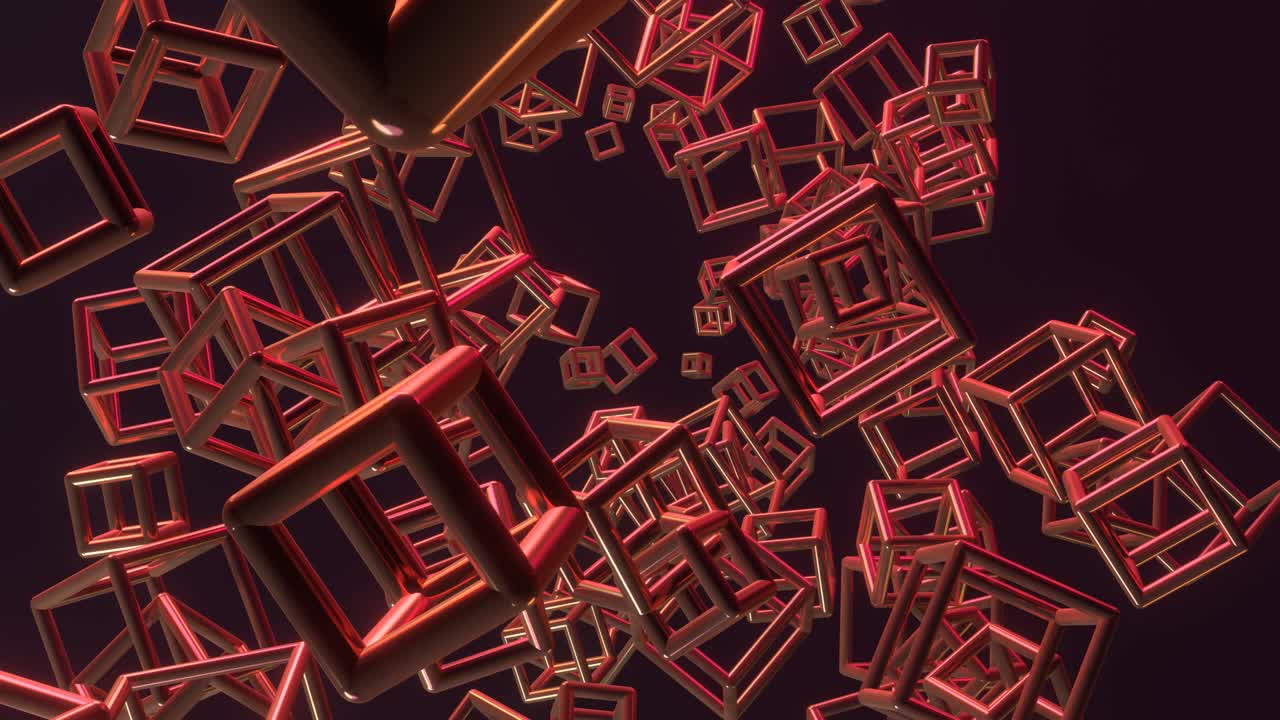 Futuristic shape, flying, animation of an abstract objects. Dynamic technology concept background.