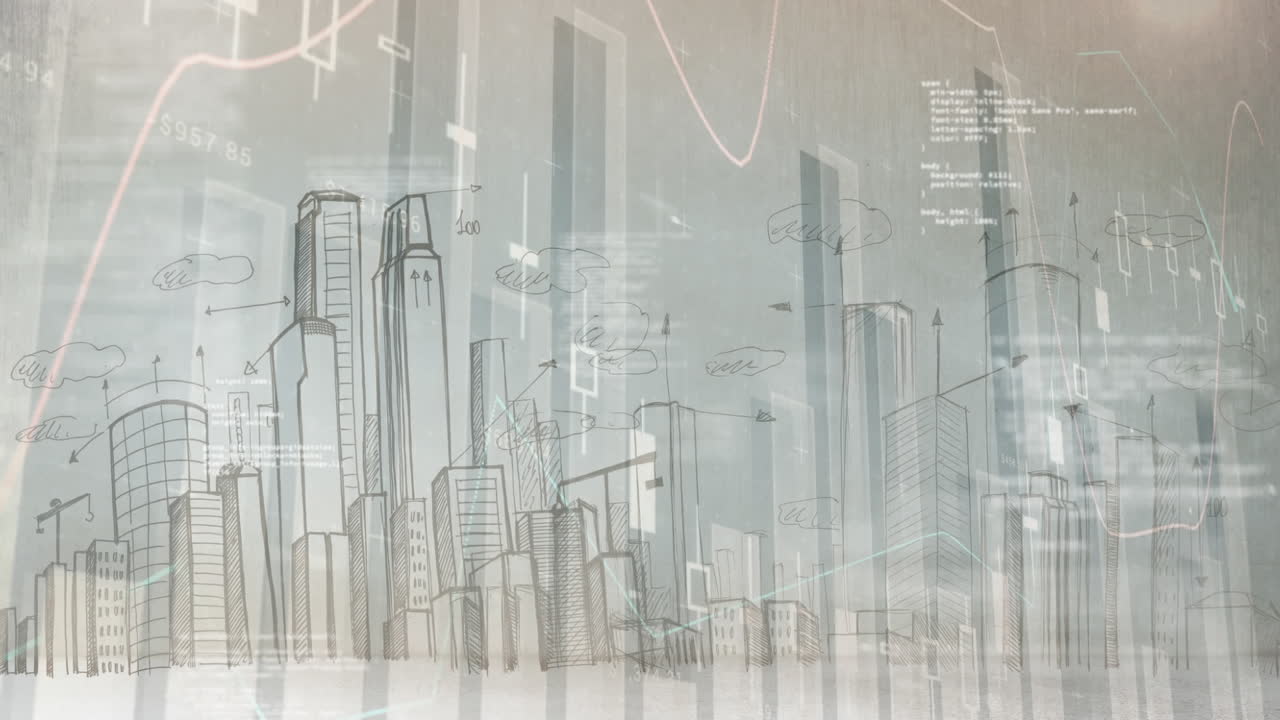 gráfico de barras con el paisaje de la ciudad dibujado