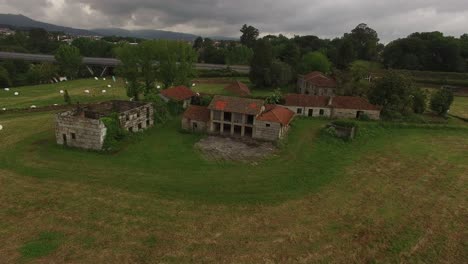 Abandoned-Farm-in-Rural-Landscape-Aerial-View