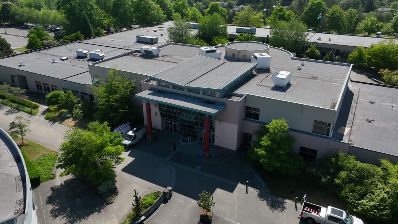Aerial view of South Seattle College's library on a nice summer day