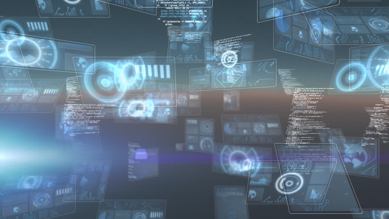 Animation of data processing and scopes scanning on screens
