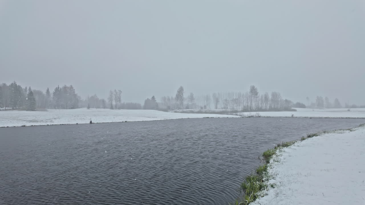 Snowy Winter Landscape by a Pond