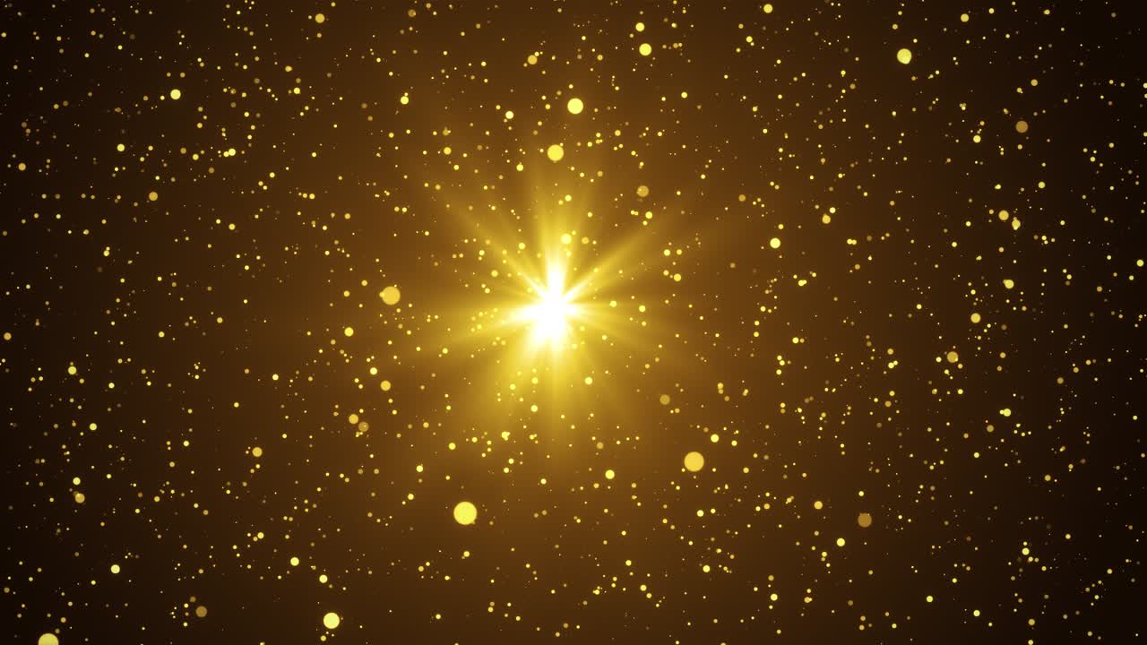 Particles abstract background with shining golden floor stars dust futuristic fly flickering rain