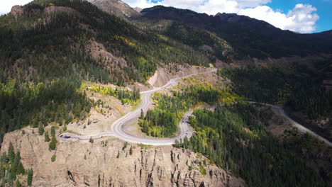 aerial view of wolf creek pass, colorado usa, mountain road on sunny summer day, drone shot