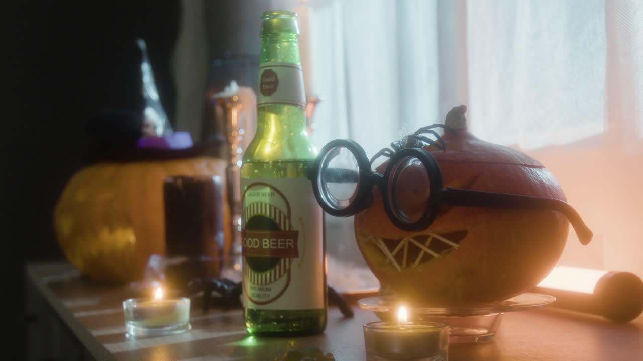 Halloween Still Life with Pumpkin and Beer