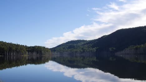 clear mountain lake in early morning scenery with mirror water